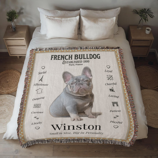 πΎ My Little Buddie Heirloom Woven Blanket β French Bulldog Edition - Gold Frame