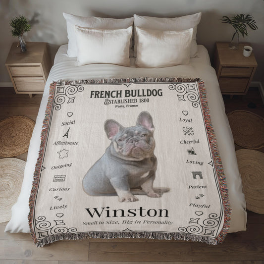 πΎ My Little Buddie Heirloom Woven Blanket β French Bulldog Edition - Doodle