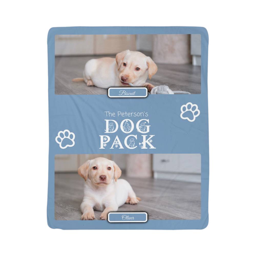 "Dog Pack" Personalized Photo Collage Sherpa Blanket - Multi-Dog Gift