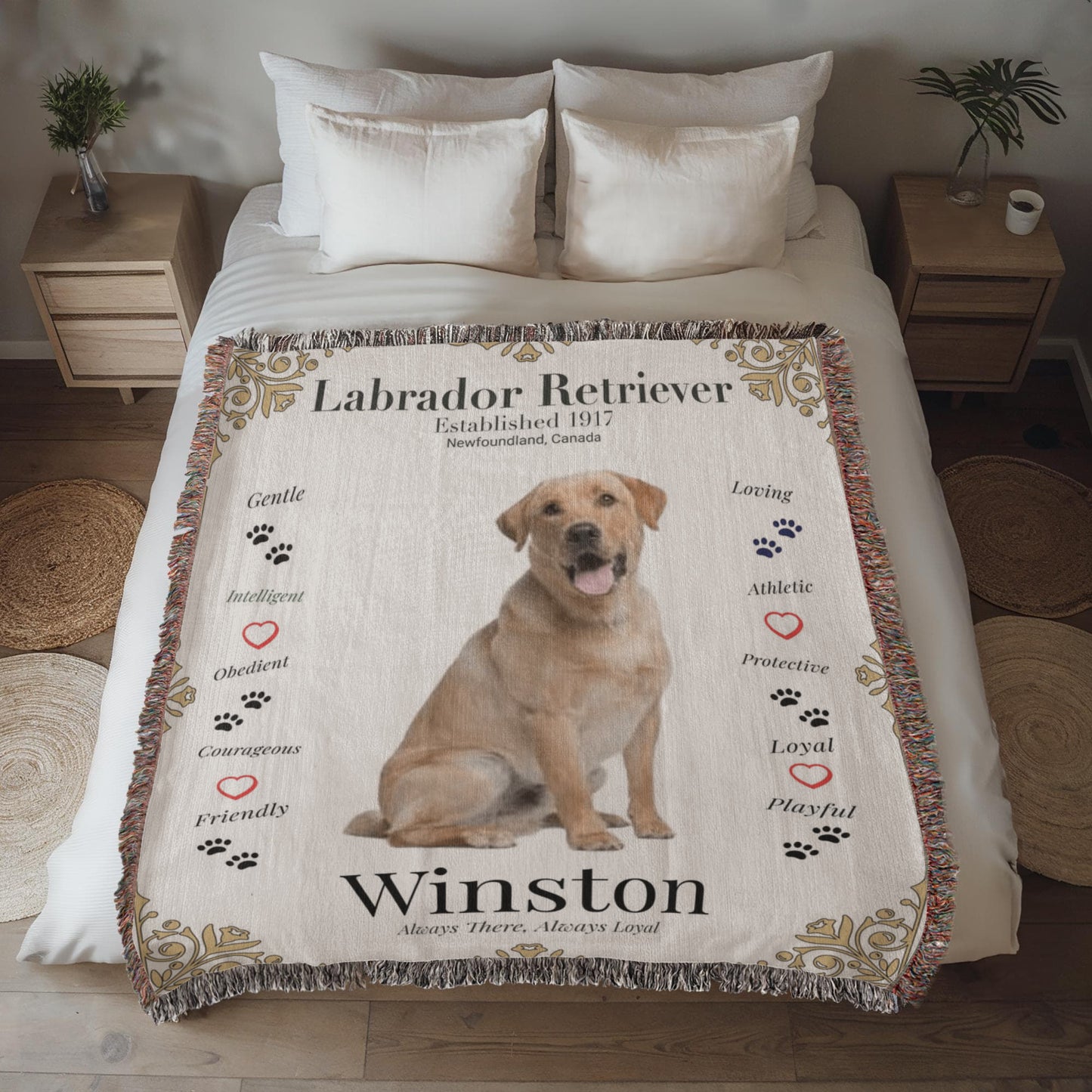 🐾 My Little Buddie Heirloom Woven Blanket – Labrador Retriever - Gold Frame