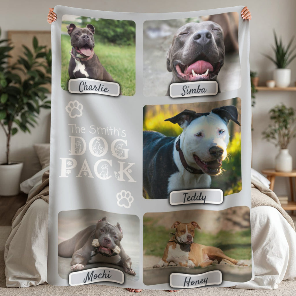 "Dog Pack" Personalized Photo Collage Sherpa Blanket - Multi-Dog Gift