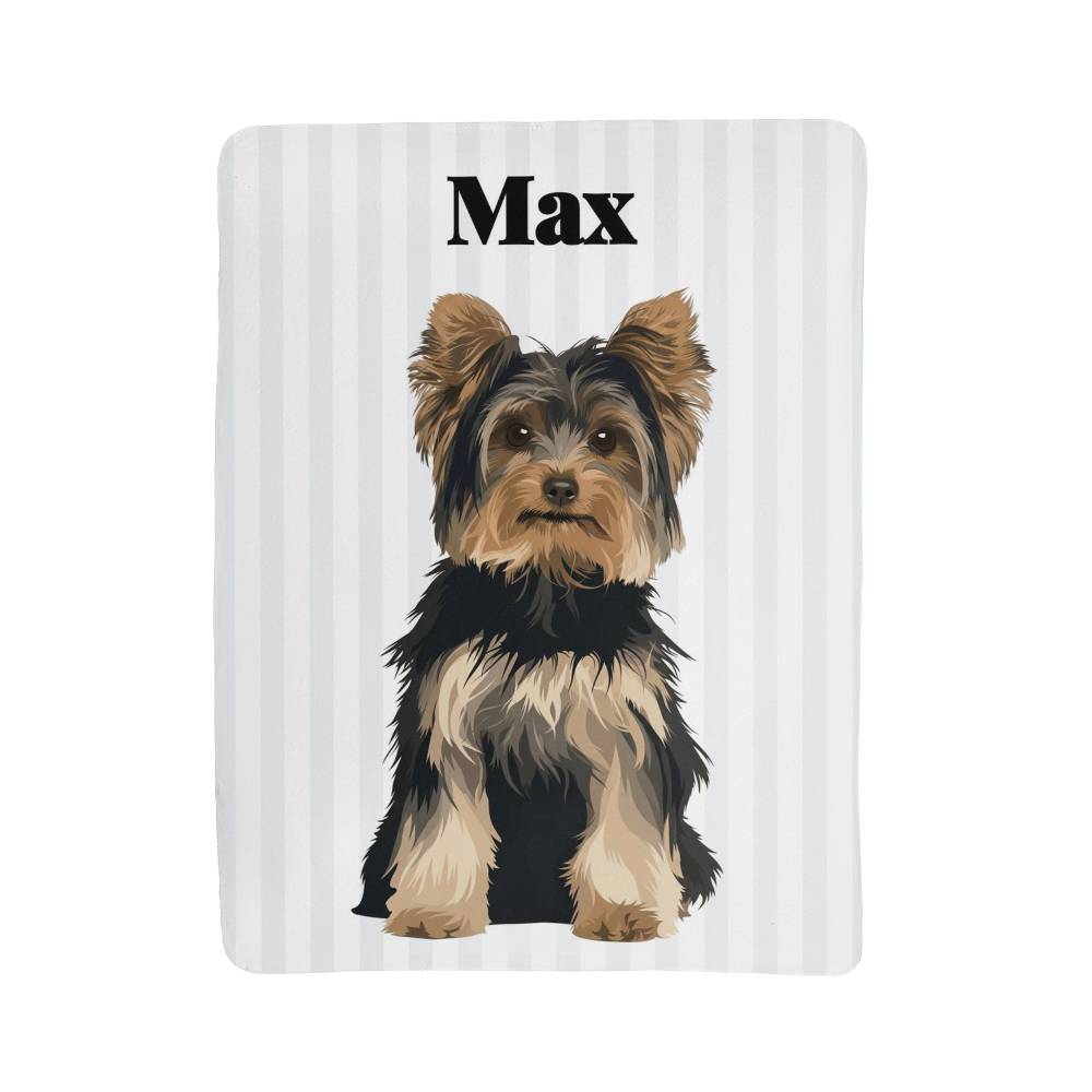Custom AI Pet Portrait Sherpa Blanket with Striped Background - Personalized Dog Photo Blanket