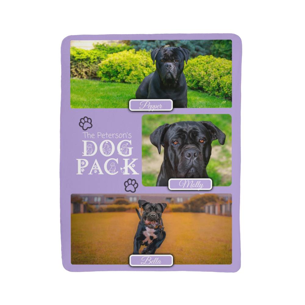 "Dog Pack" Personalized Photo Collage Sherpa Blanket - Multi-Dog Gift