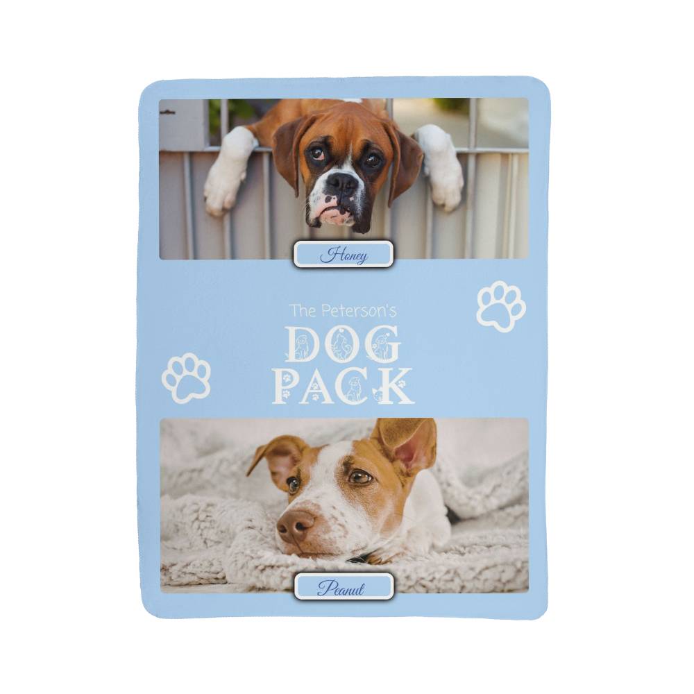 "Dog Pack" Personalized Photo Collage Sherpa Blanket - Multi-Dog Gift