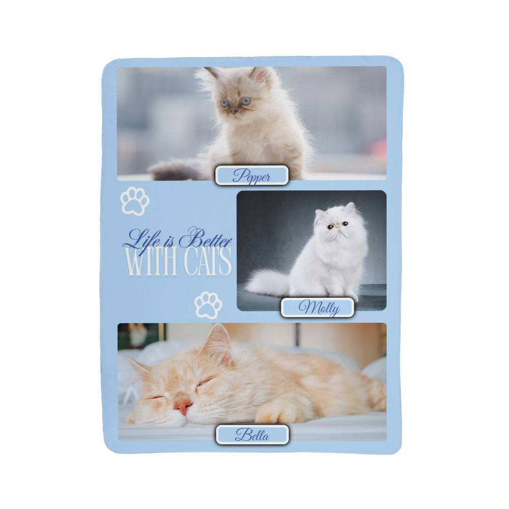 🐾  "Life is better with Cats" Personalized Photo Collage - sherpa blanket