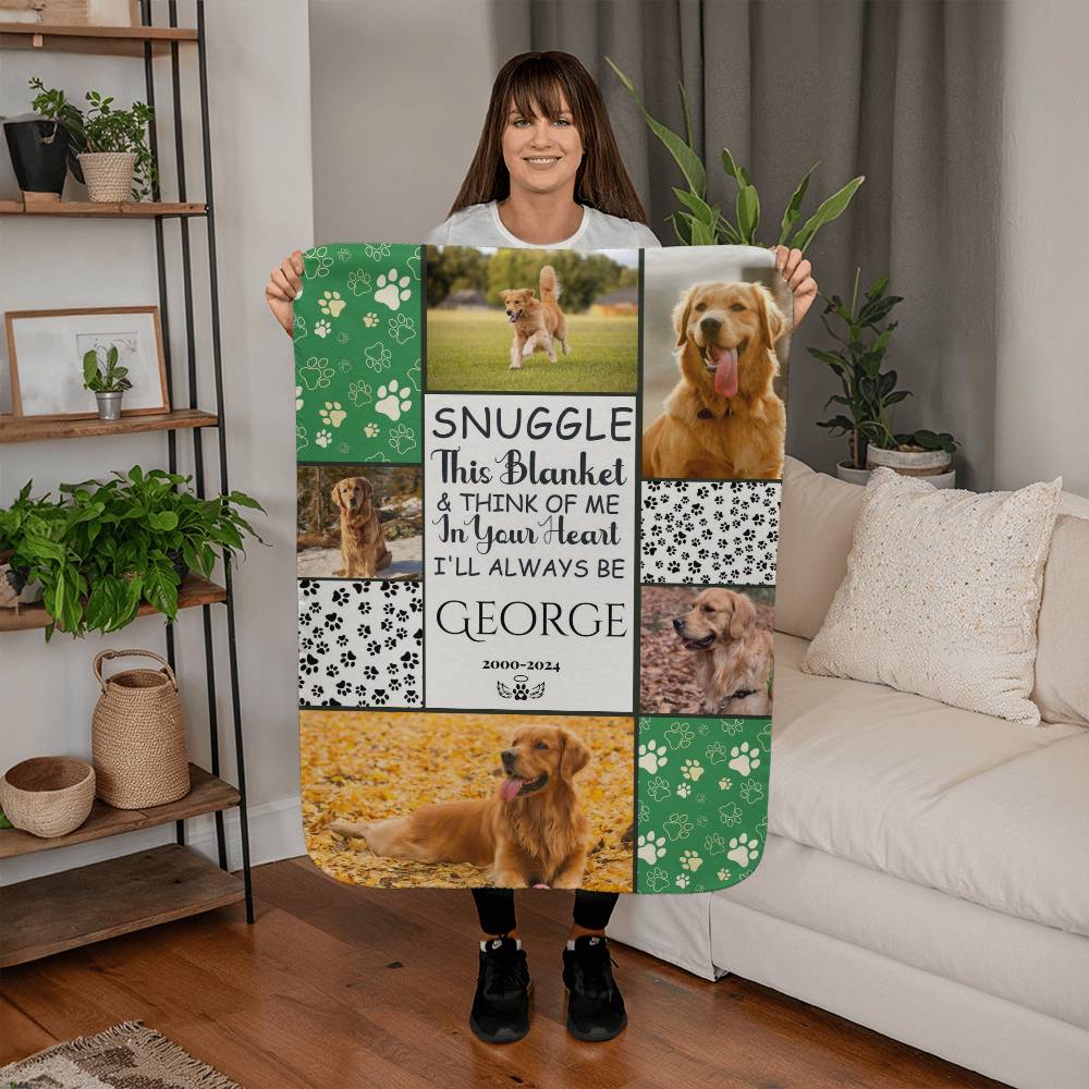 🐾 "Snuggle this blanket" Memorial - Sherpa Blanket - Personalized name and photos