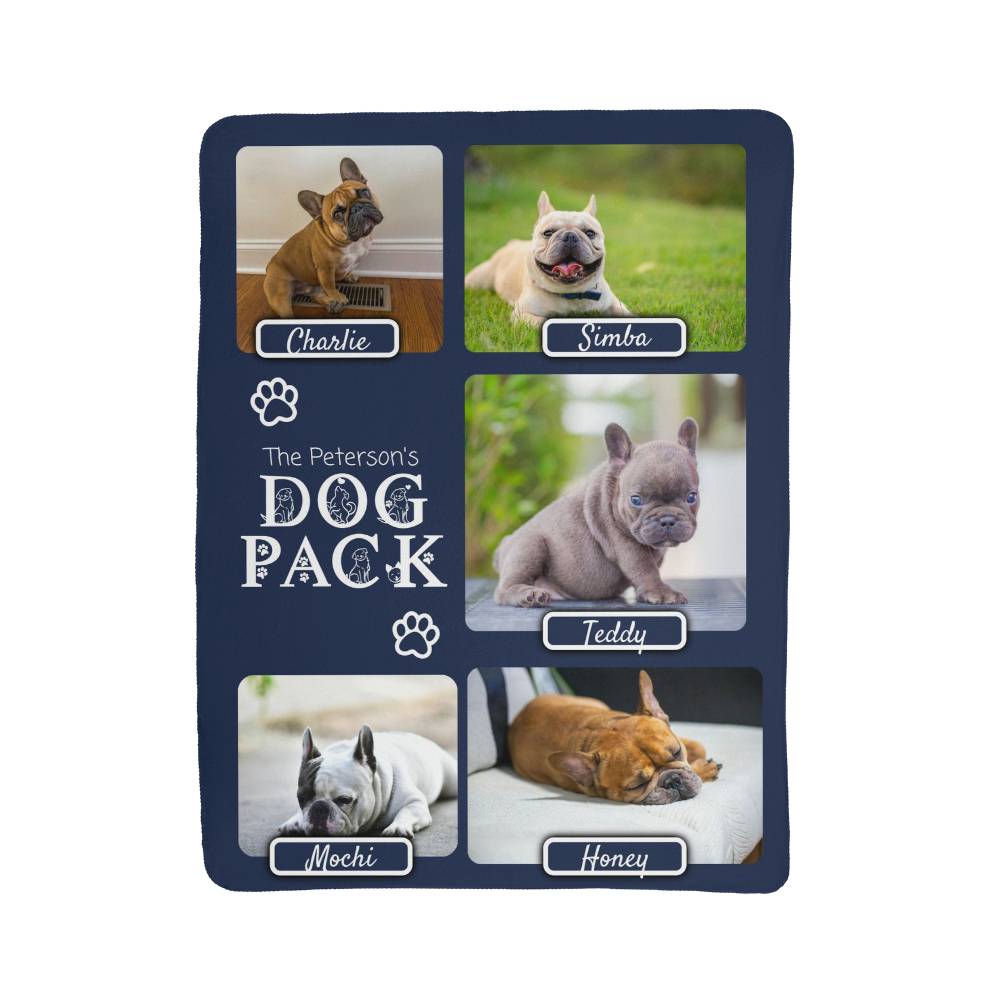 "Dog Pack" Personalized Photo Collage Sherpa Blanket - Multi-Dog Gift