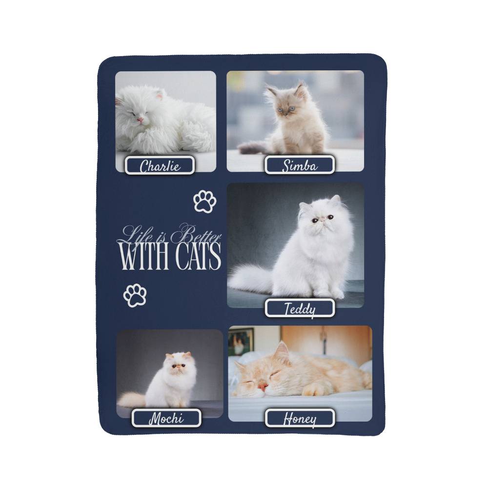 🐾  "Life is better with Cats" Personalized Photo Collage - sherpa blanket
