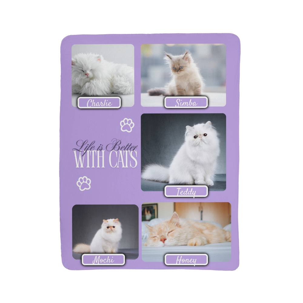 🐾  "Life is better with Cats" Personalized Photo Collage - sherpa blanket
