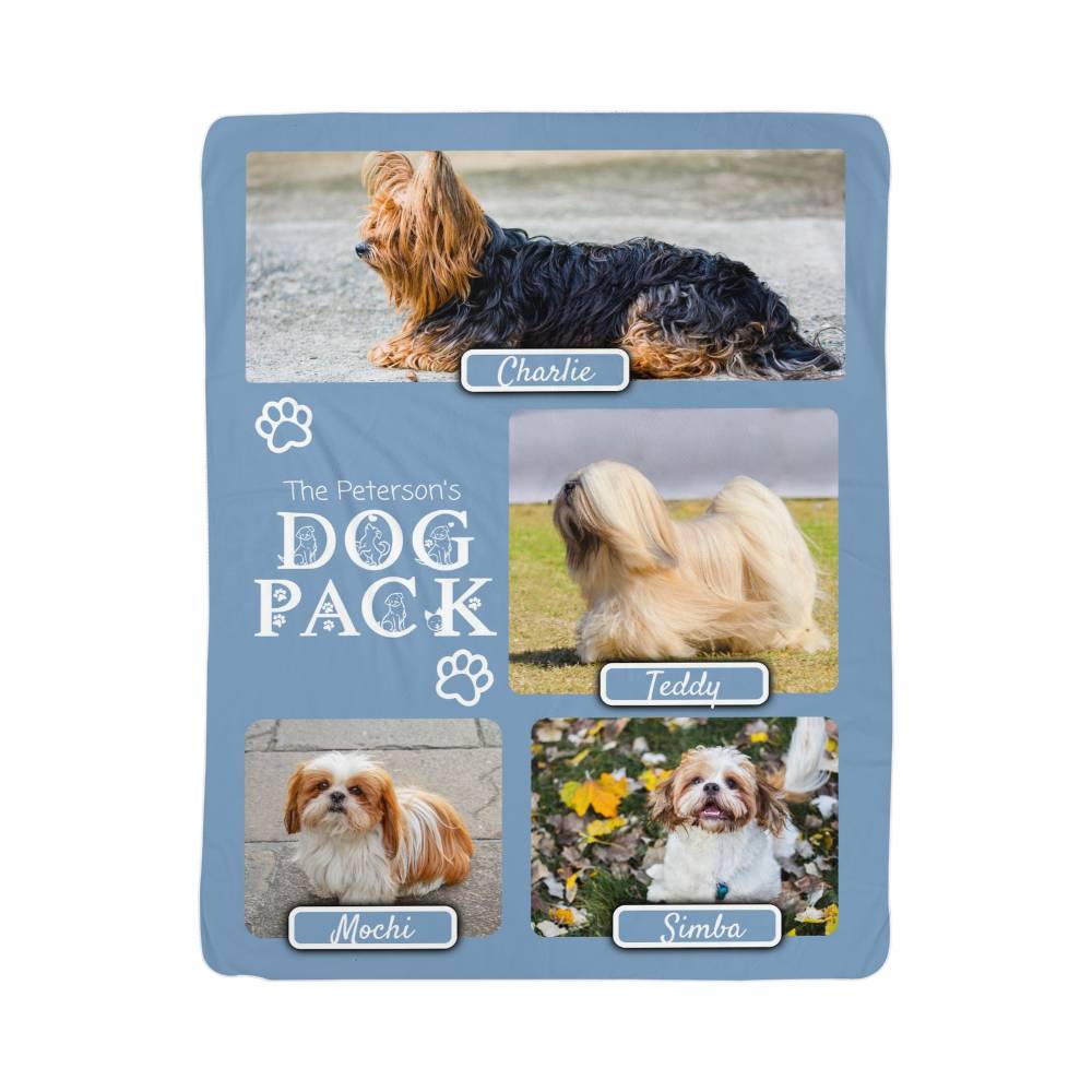 "Dog Pack" Personalized Photo Collage Sherpa Blanket - Multi-Dog Gift