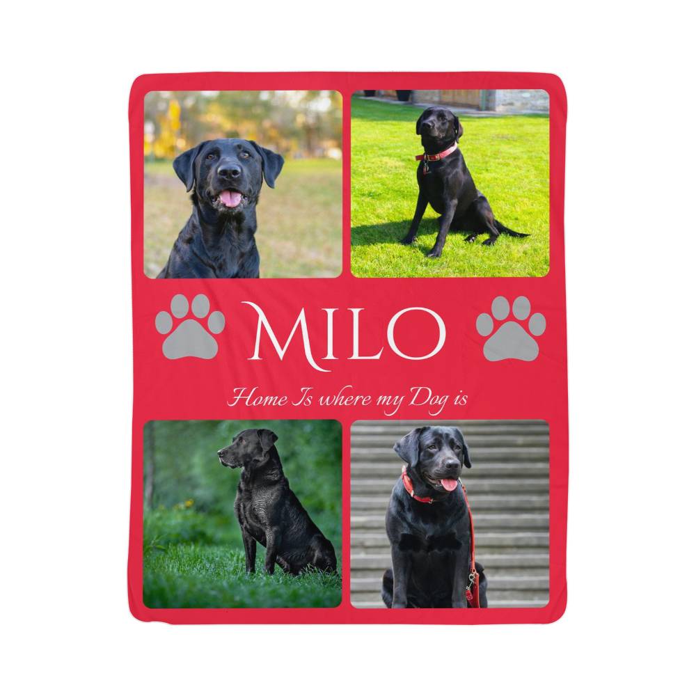 🐾 "Home is where my dog is" - Sherpa Blanket - Personalized name and photos