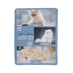 Card with three cats labeled 'Piper', 'Molly', and 'Bella' on a blue border with 'Life is Better With Cats' text.