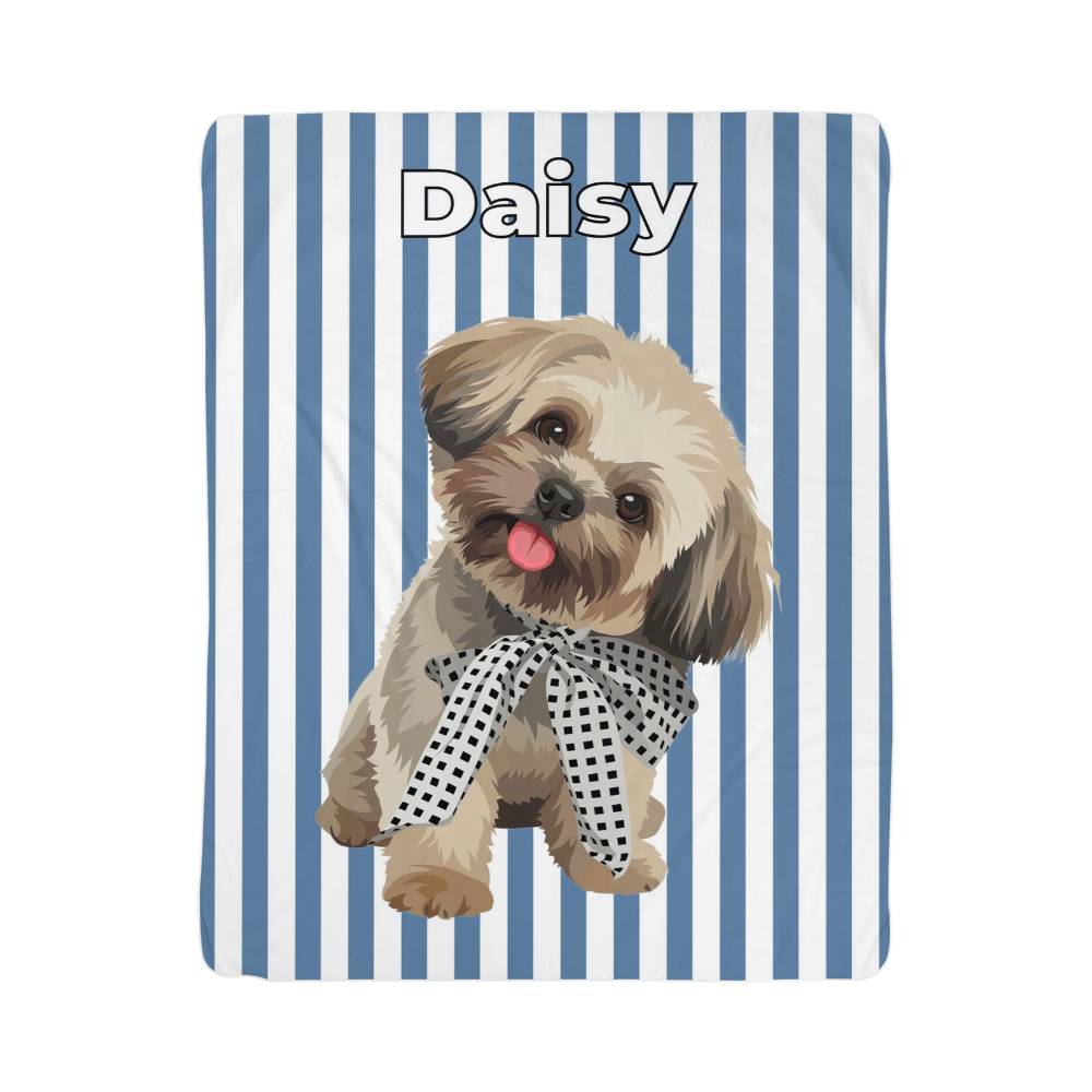 Custom AI Pet Portrait Sherpa Blanket with Striped Background - Personalized Dog Photo Blanket
