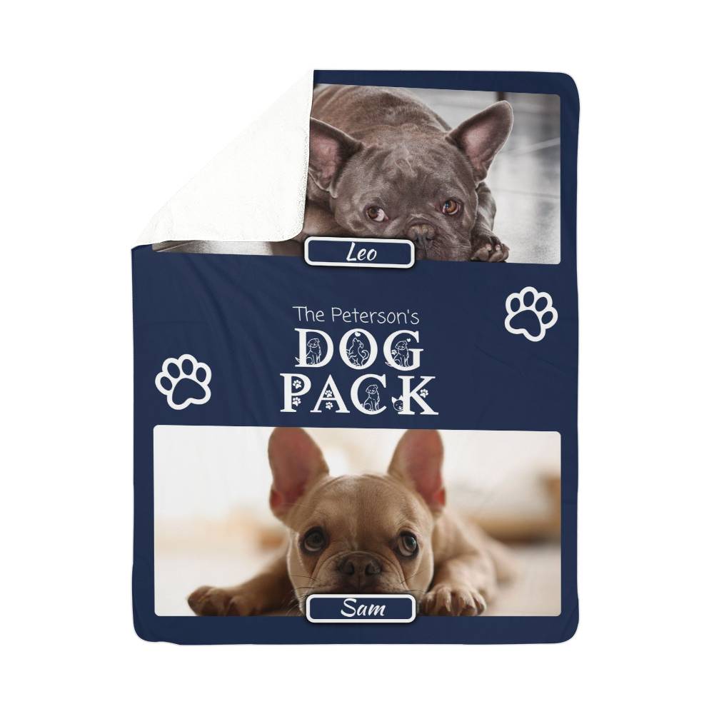 "Dog Pack" Personalized Photo Collage Sherpa Blanket - Multi-Dog Gift