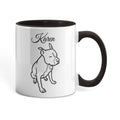 Mug with black handle and interior, featuring a dog illustration and the name 'Karen'.