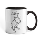 Mug with black handle and interior, featuring a dog illustration and the name 'Karen'.