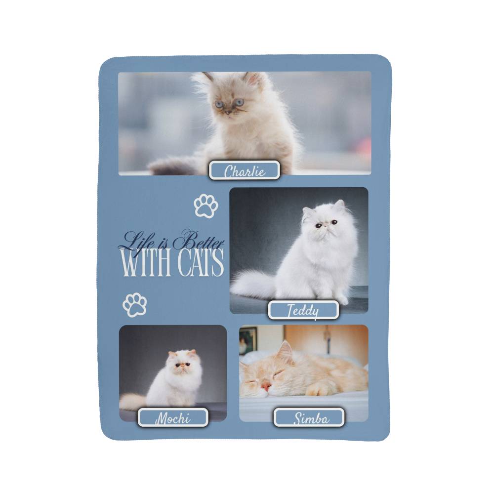 🐾  "Life is better with Cats" Personalized Photo Collage - sherpa blanket
