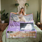 Personalized Multi-Cat Photo Blanket - Custom Cat Collage Fleece Blanket - 2-5 Cats Names & Photos