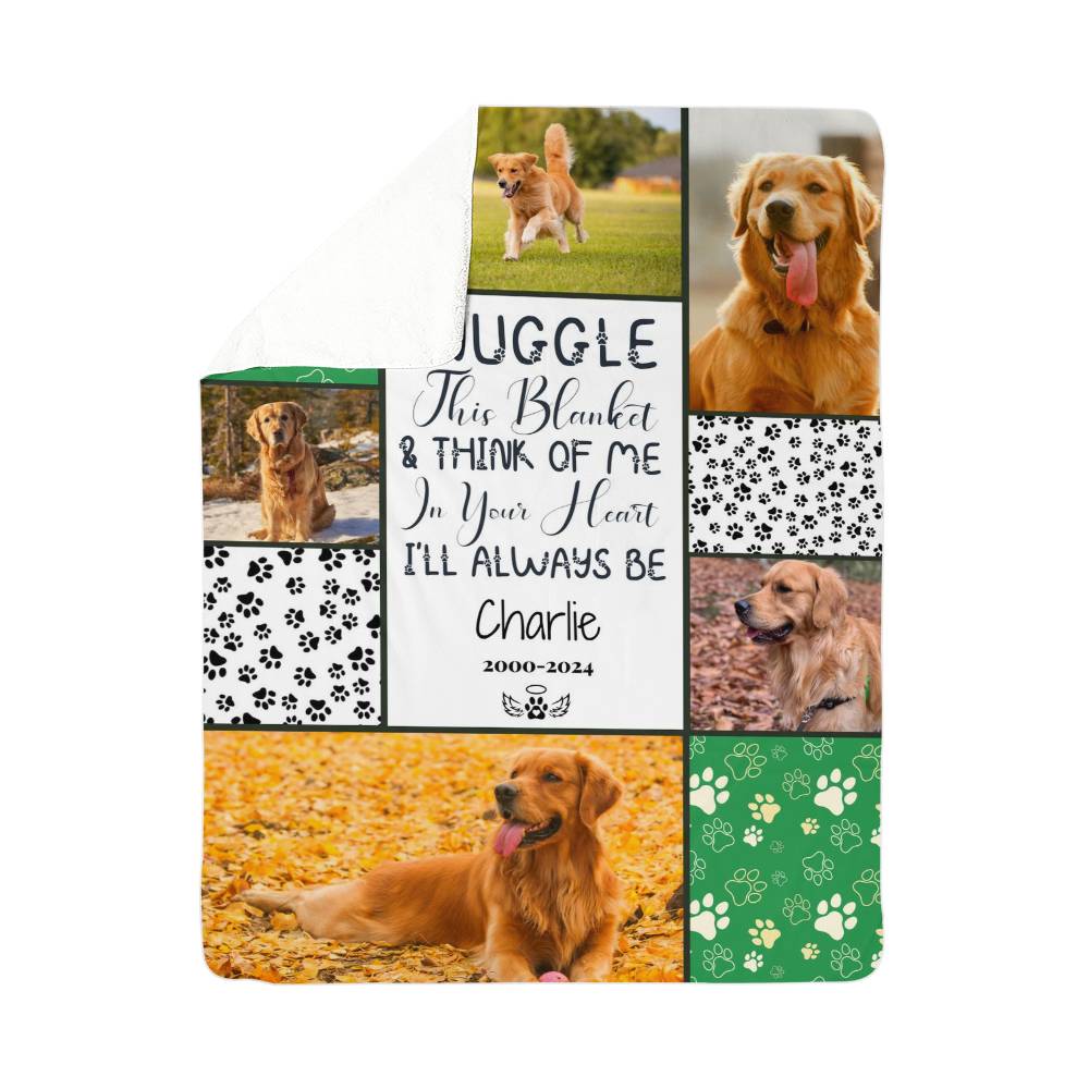 🐾 "Snuggle this blanket" Memorial - Sherpa Blanket - Personalized name and photos