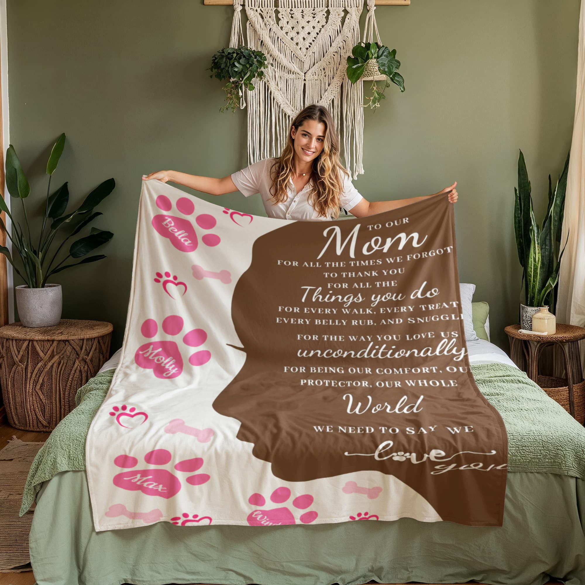 🐾 To Our Mom Dog Blanket - Personalized Dog Names - Dog Mom Gift 🎁 - Fleece Throw