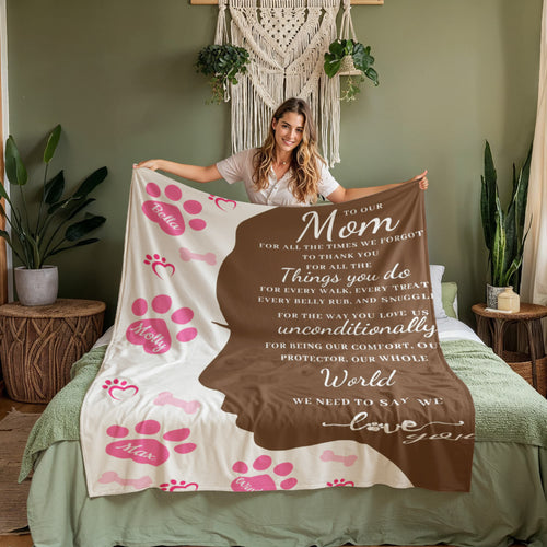 "To Our Mom" Dog Blanket - Personalized Dog Names - Dog Mom Gift