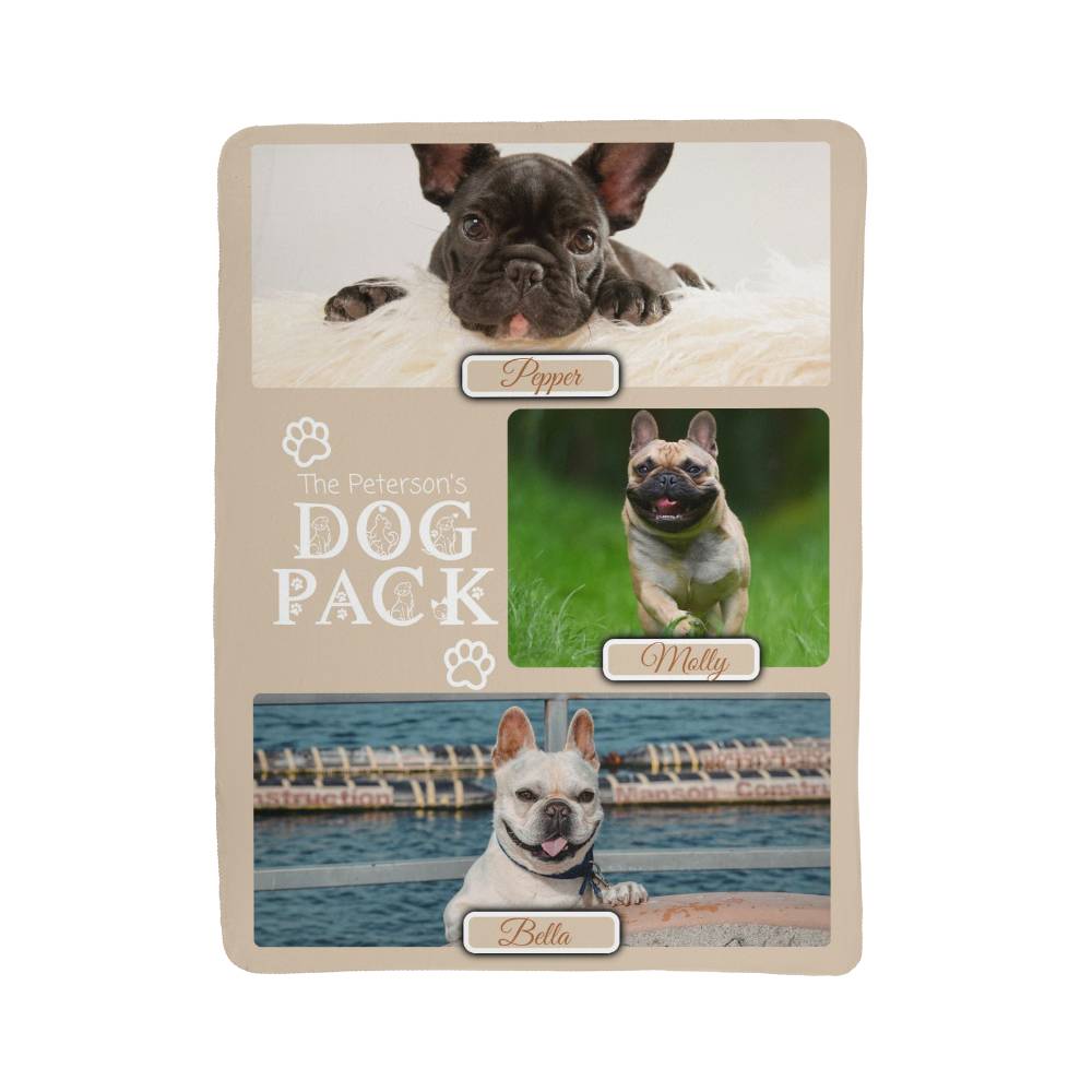 "Dog Pack" Personalized Photo Collage Sherpa Blanket - Multi-Dog Gift