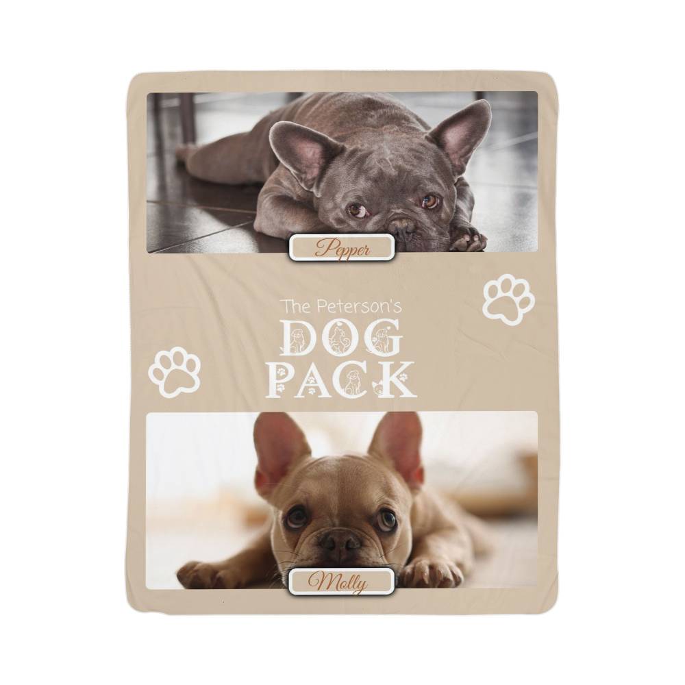 "Dog Pack" Personalized Photo Collage Sherpa Blanket - Multi-Dog Gift