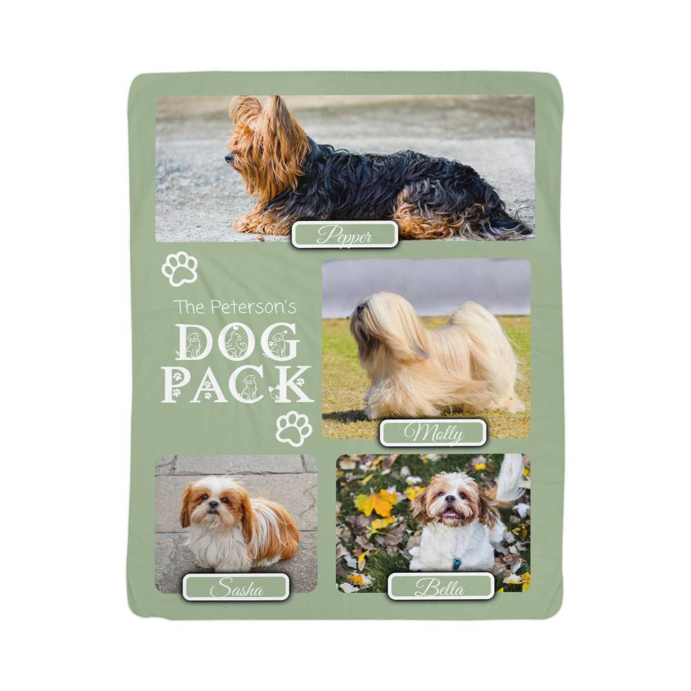 "Dog Pack" Personalized Photo Collage Sherpa Blanket - Multi-Dog Gift