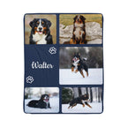 Personalized blanket with images of a dog named Walter and his name printed on it.