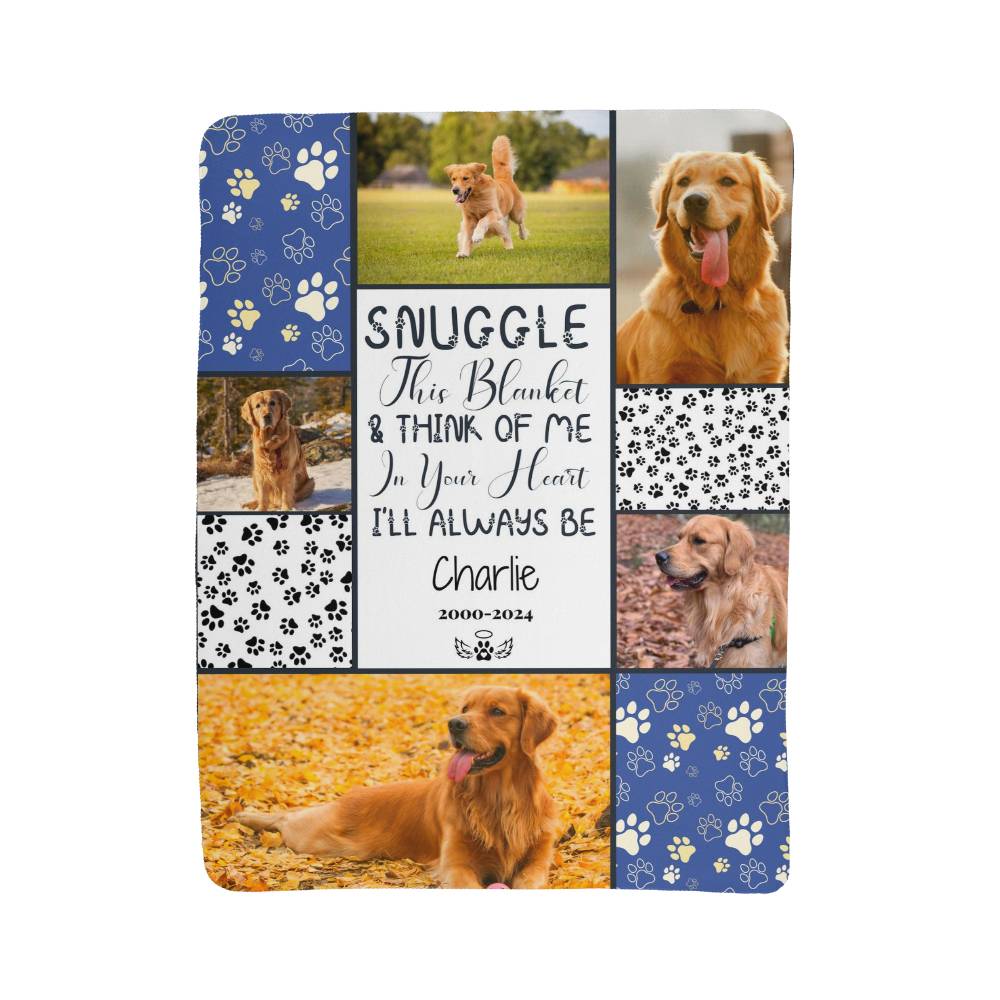 🐾 "Snuggle this blanket" Memorial - Sherpa Blanket - Personalized name and photos