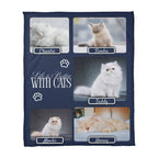 Personalized Multi-Cat Photo Blanket - Custom Cat Collage Fleece Blanket - 2-5 Cats Names & Photos