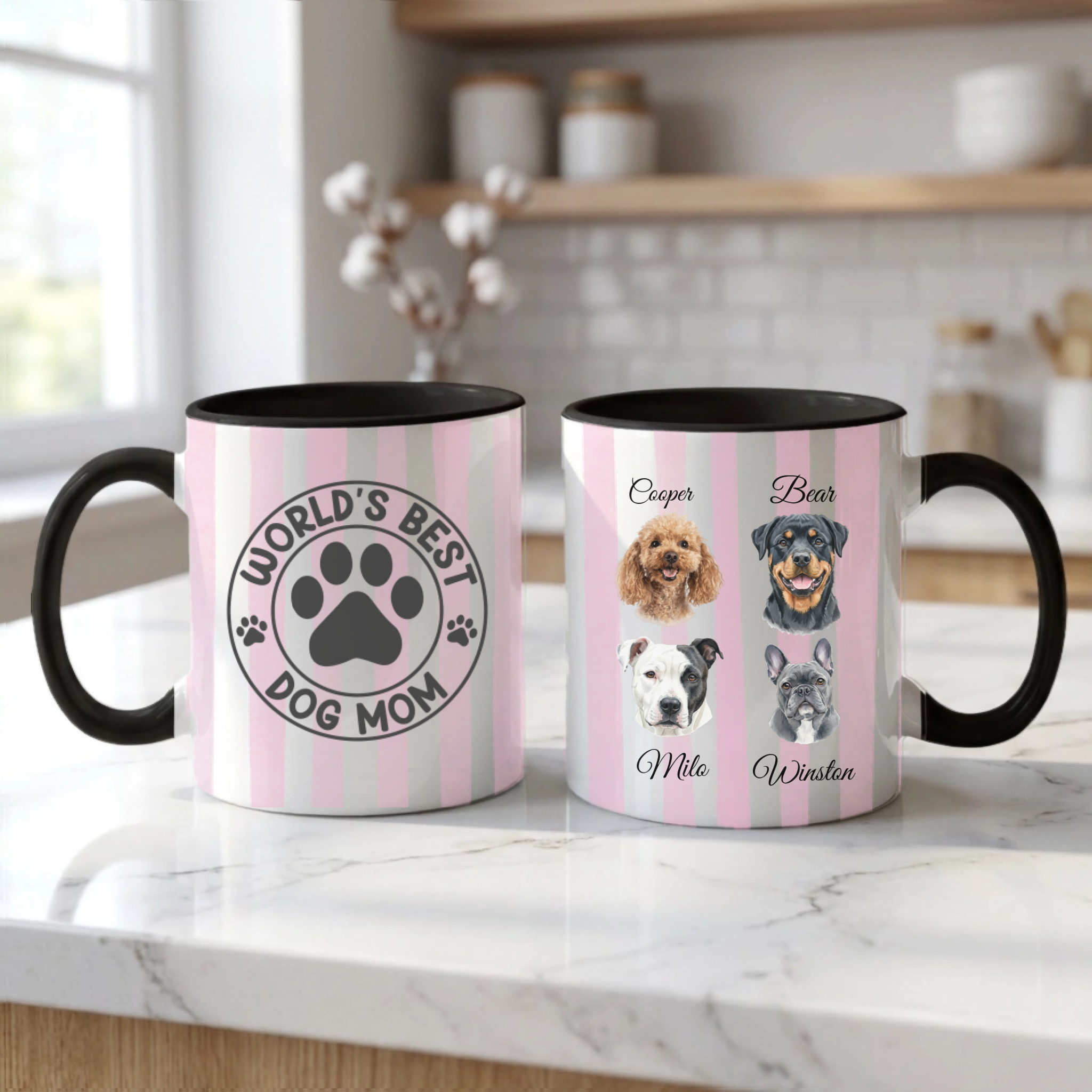 World's Best Dog Mom Stripe Watercolor Portrait Mug