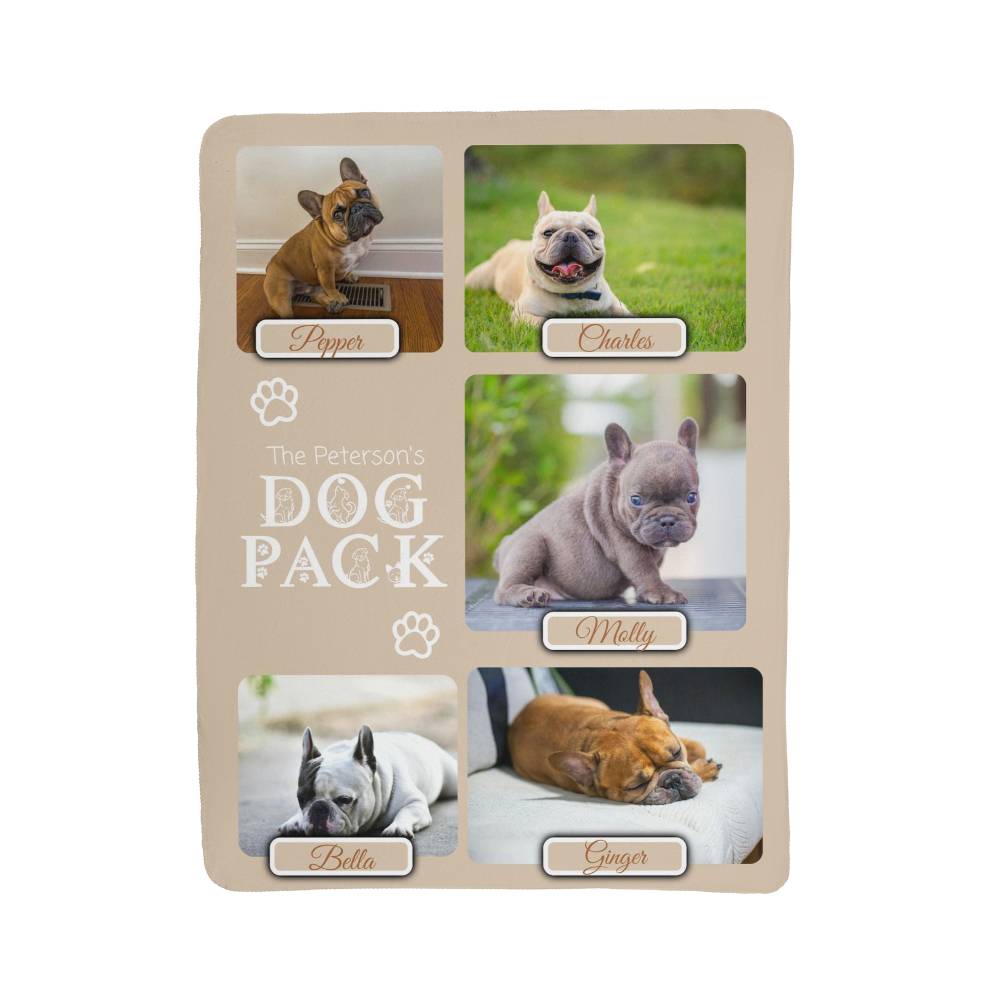 "Dog Pack" Personalized Photo Collage Sherpa Blanket - Multi-Dog Gift
