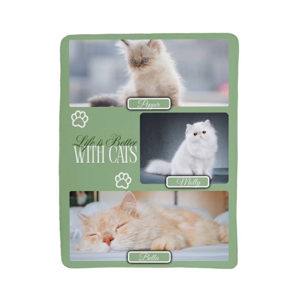 🐾  "Life is better with Cats" Personalized Photo Collage - sherpa blanket