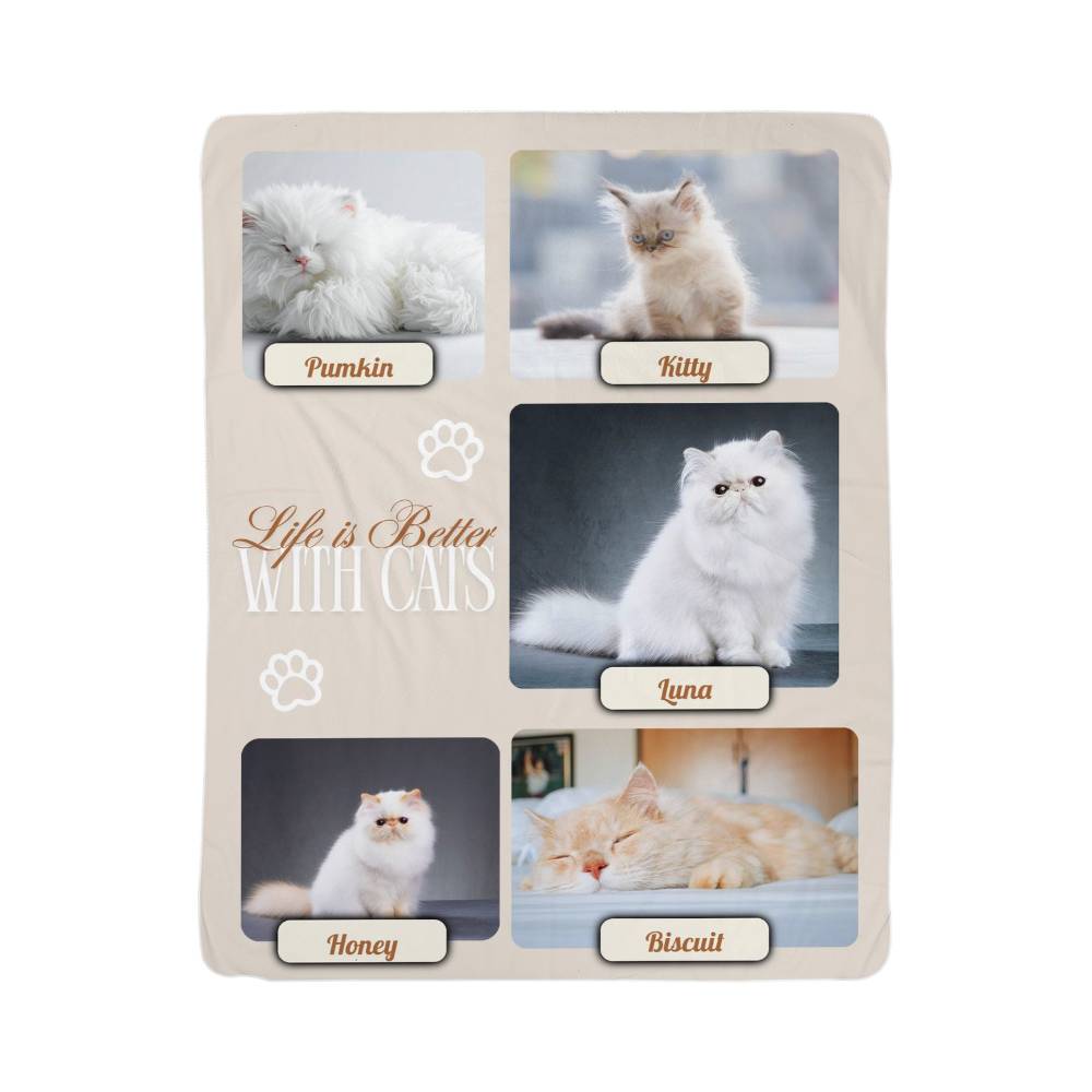 🐾  "Life is better with Cats" Personalized Photo Collage - sherpa blanket