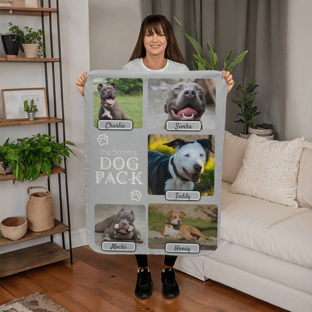 🐾  "The Dog Pack" Personalized Photo Collage - sherpa blanket