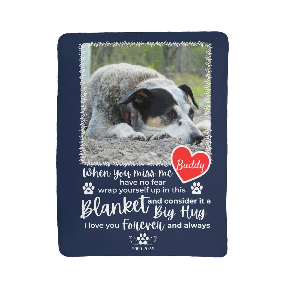 "When You Miss Me" - Pet Memorial Sherpa Blanket - Personalized Name and Picture