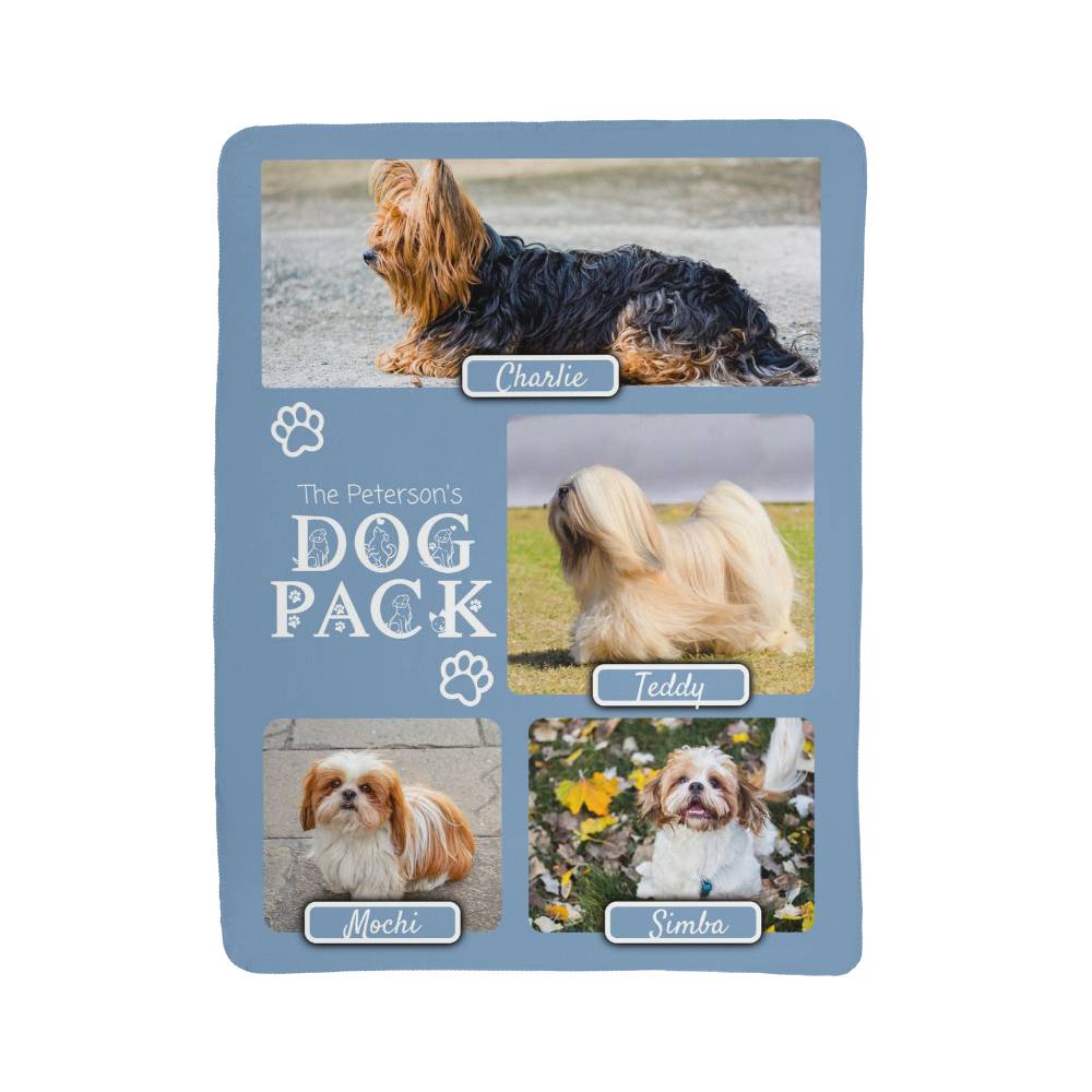 "Dog Pack" Personalized Photo Collage Sherpa Blanket - Multi-Dog Gift