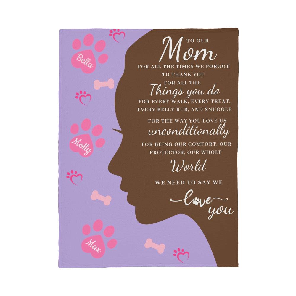 🐾 To Our Mom Dog Blanket - Personalized Dog Names - Dog Mom Gift 🎁 - Fleece Throw