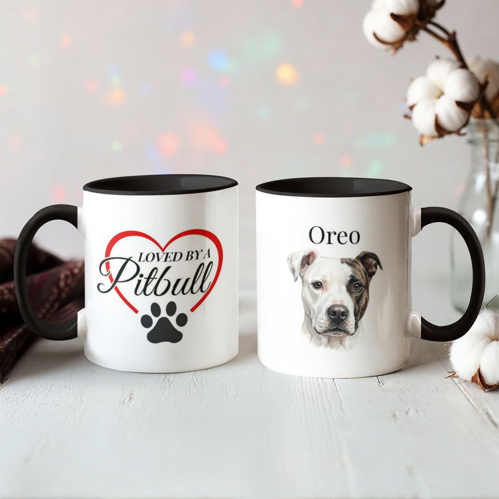 "Loved by a Pitbull" Water Color  Pet Portrait Coffee Mug