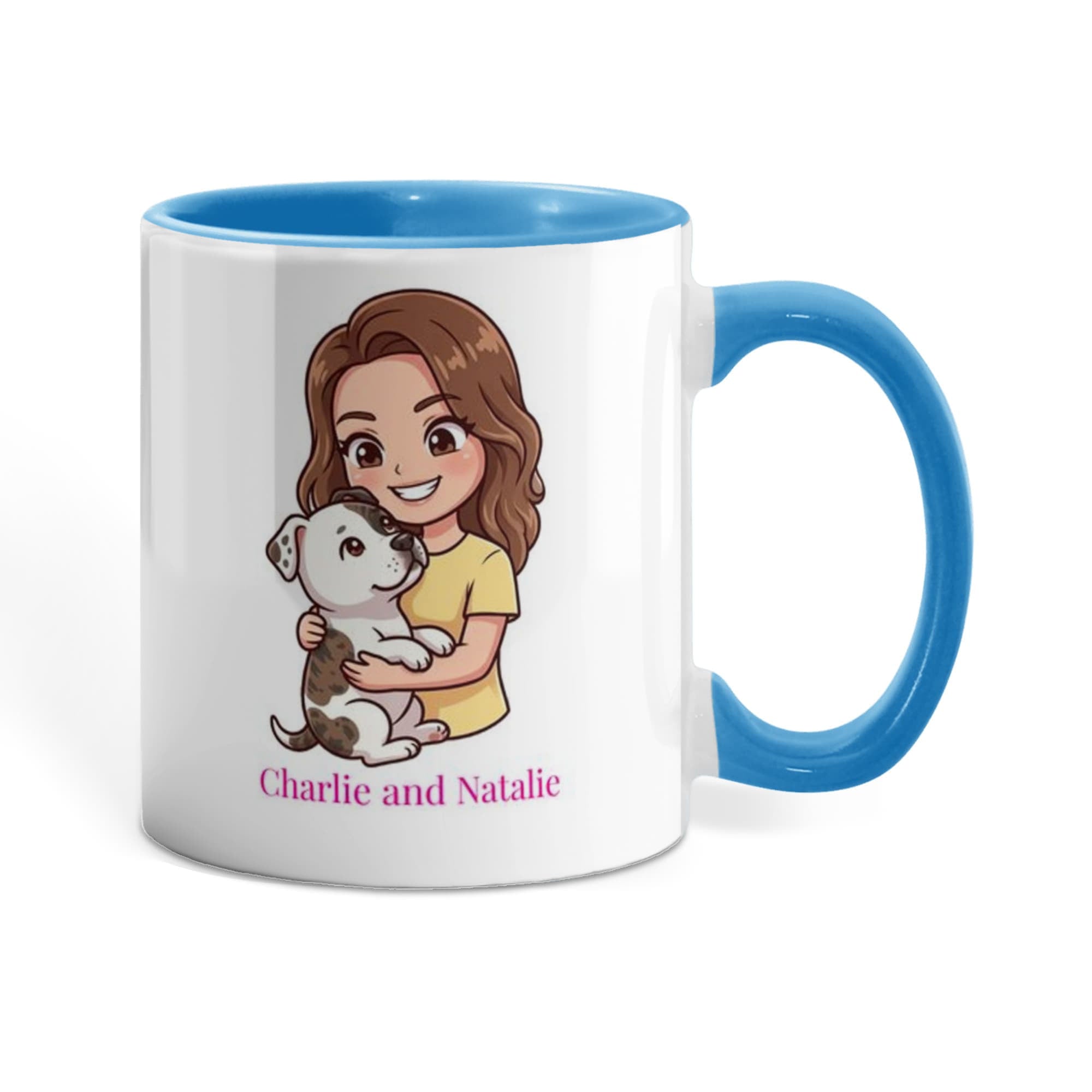 Personalized Dog Mom Coffee Mug – "Hot Girls Rescue Dogs" Chibi Style Custom Pet Portrait