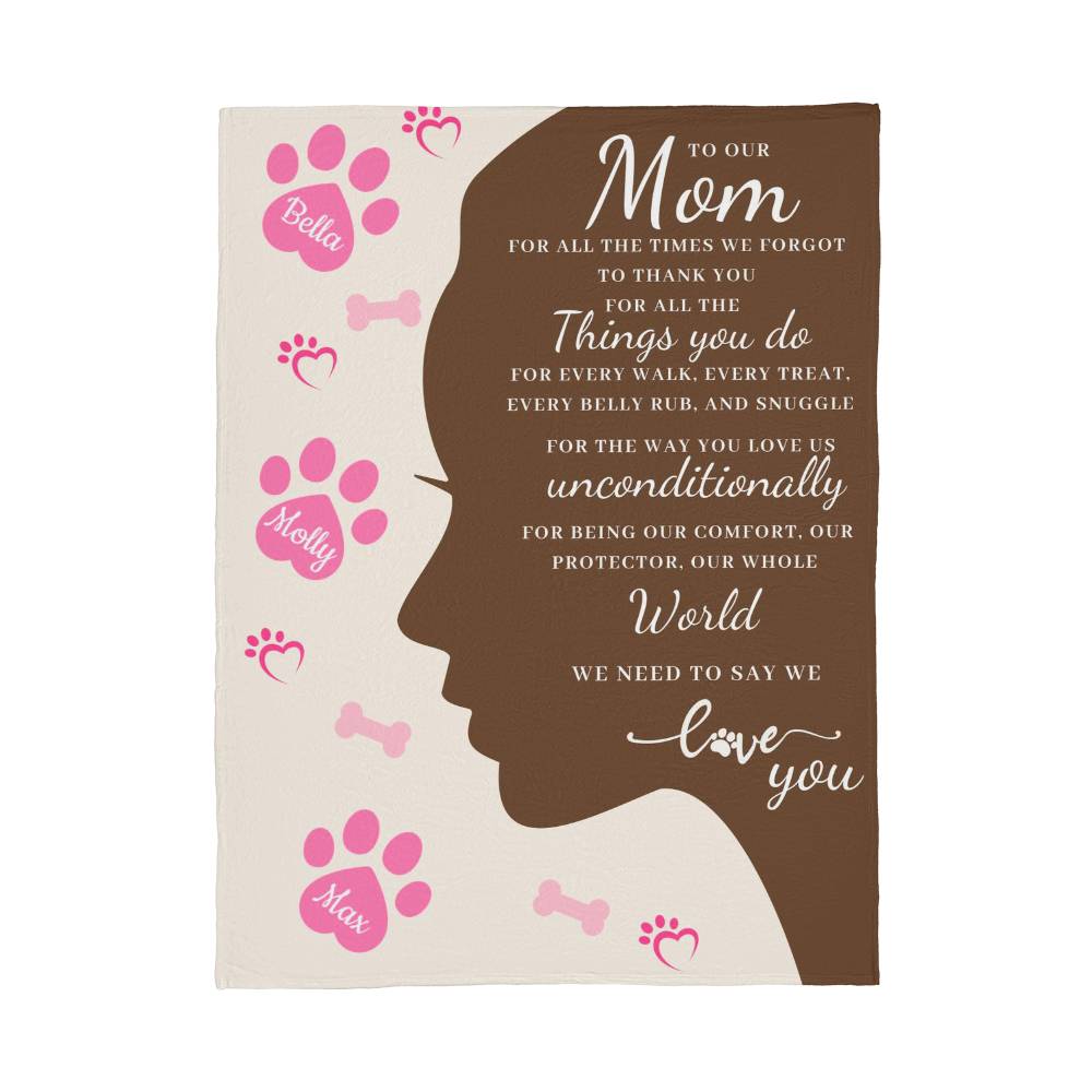 🐾 To Our Mom Dog Blanket - Personalized Dog Names - Dog Mom Gift 🎁 - Fleece Throw