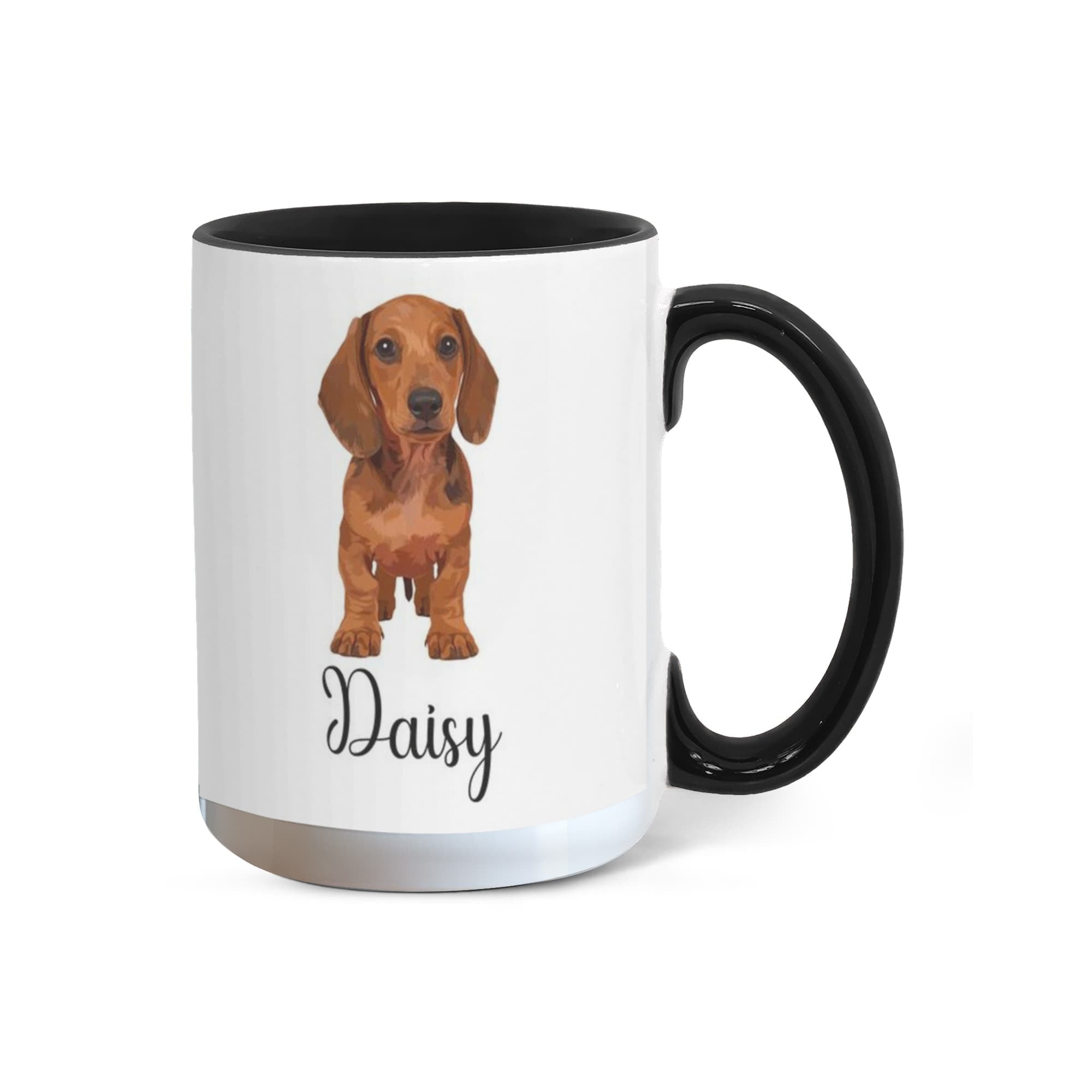 Mug with a dachshund illustration and the name 'Daisy' on a white background