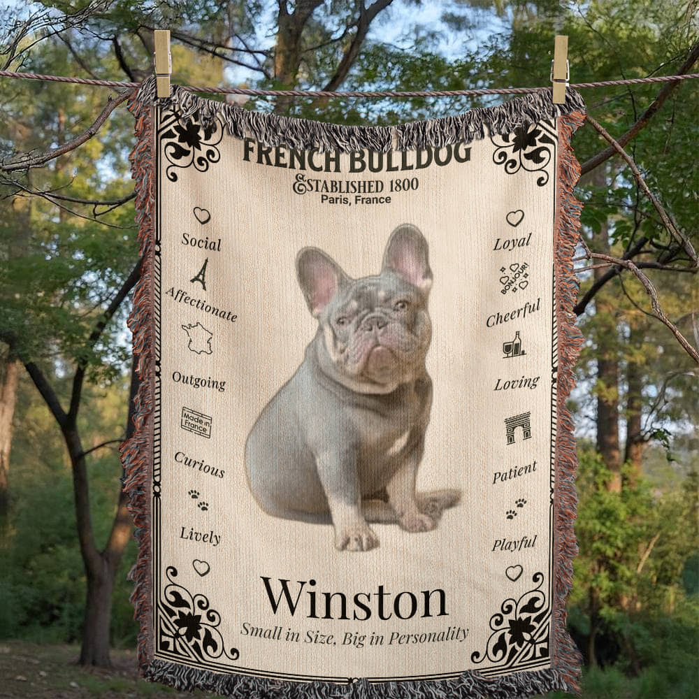 🐾 My Little Buddie Heirloom Woven Blanket – French Bulldog Edition - Art Deco