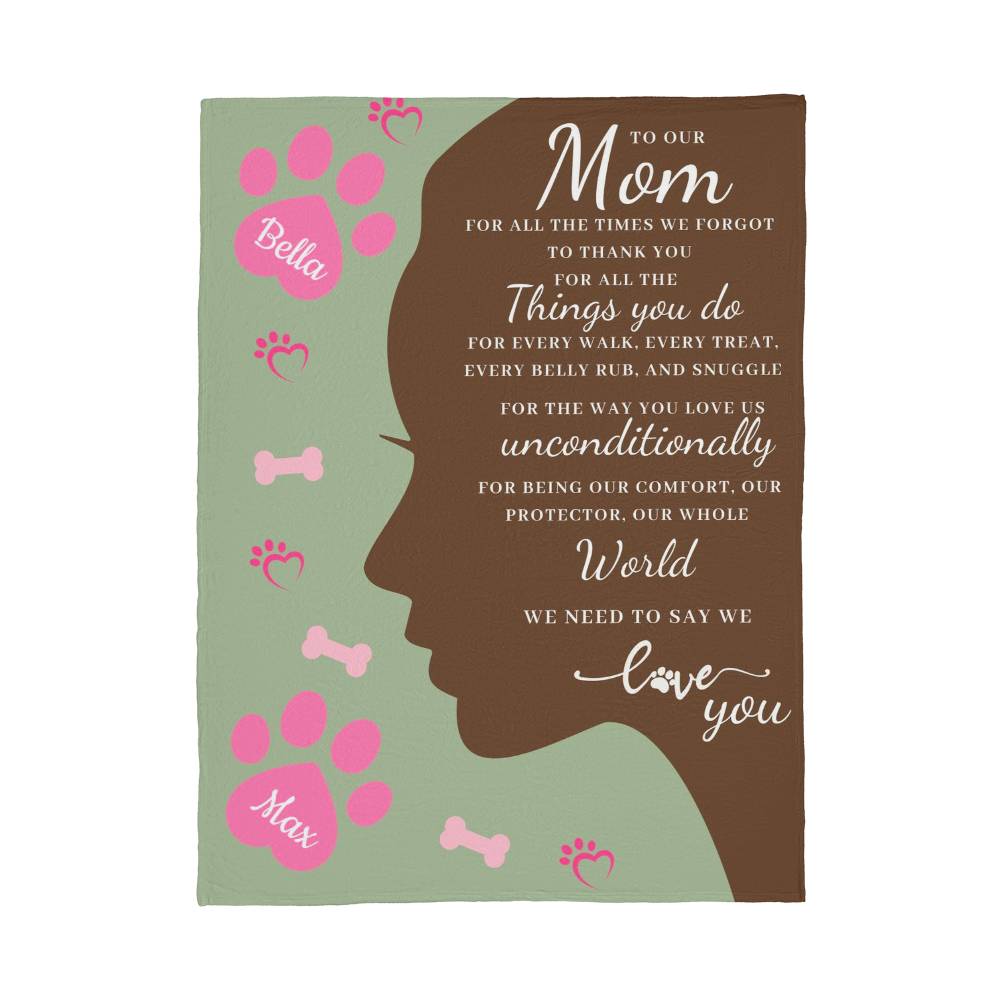 🐾 To Our Mom Dog Blanket - Personalized Dog Names - Dog Mom Gift 🎁 - Fleece Throw