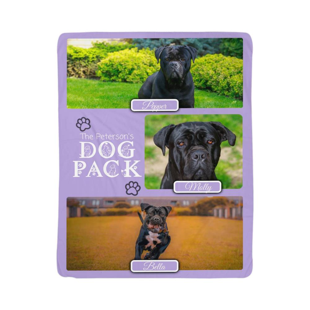 "Dog Pack" Personalized Photo Collage Sherpa Blanket - Multi-Dog Gift