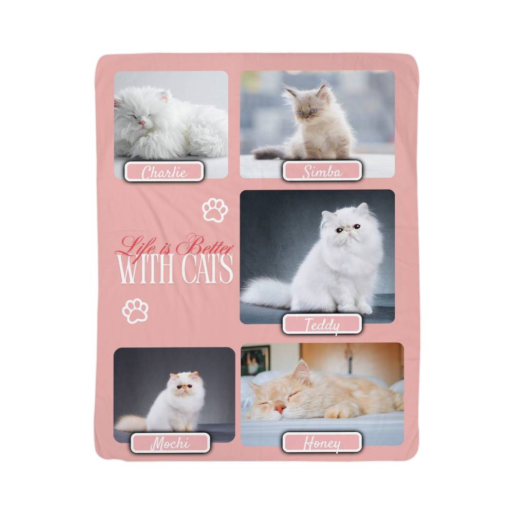 🐾  "Life is better with Cats" Personalized Photo Collage - sherpa blanket