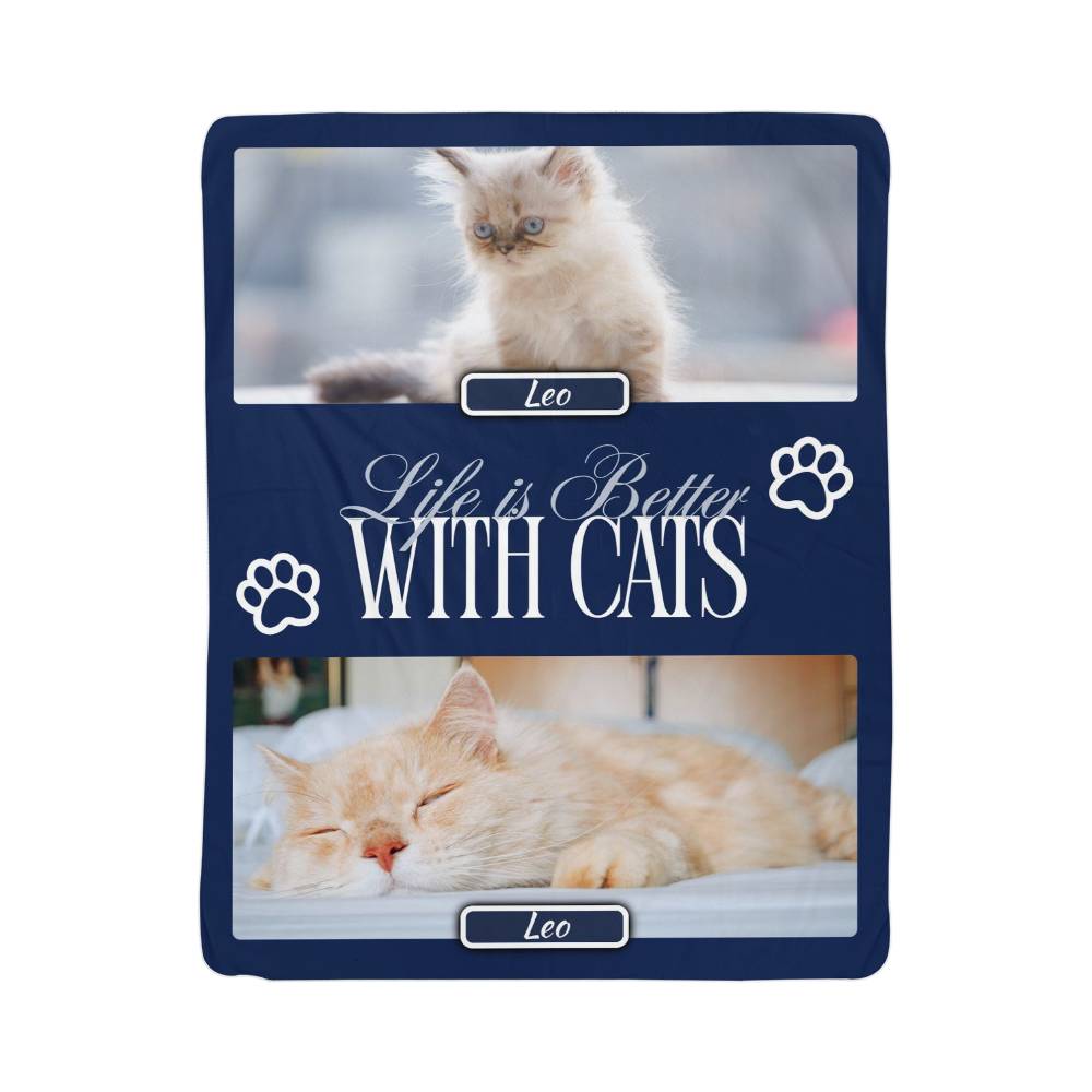 🐾  "Life is better with Cats" Personalized Photo Collage - sherpa blanket