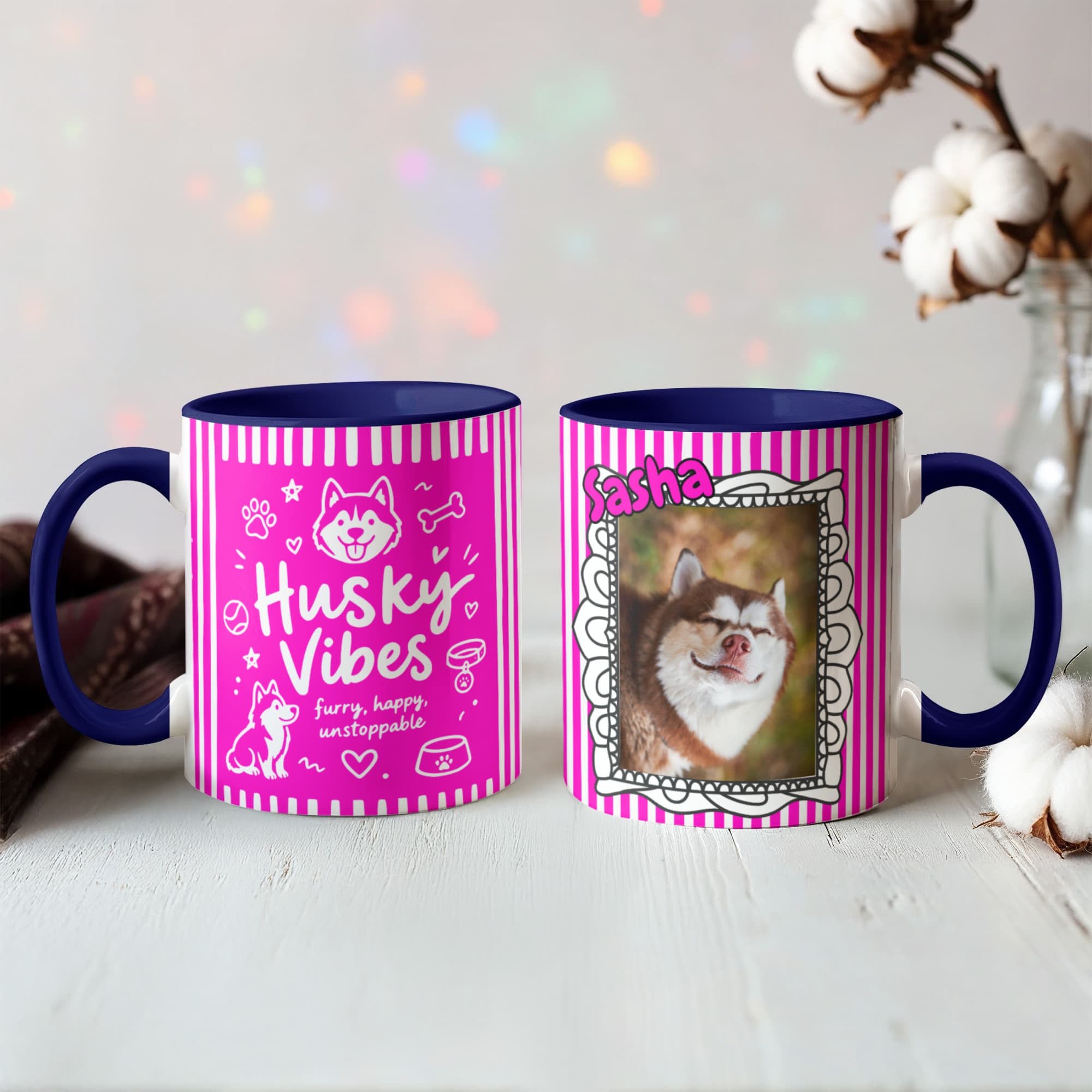 Husky Vibes – Fun Stripes Accent Mug