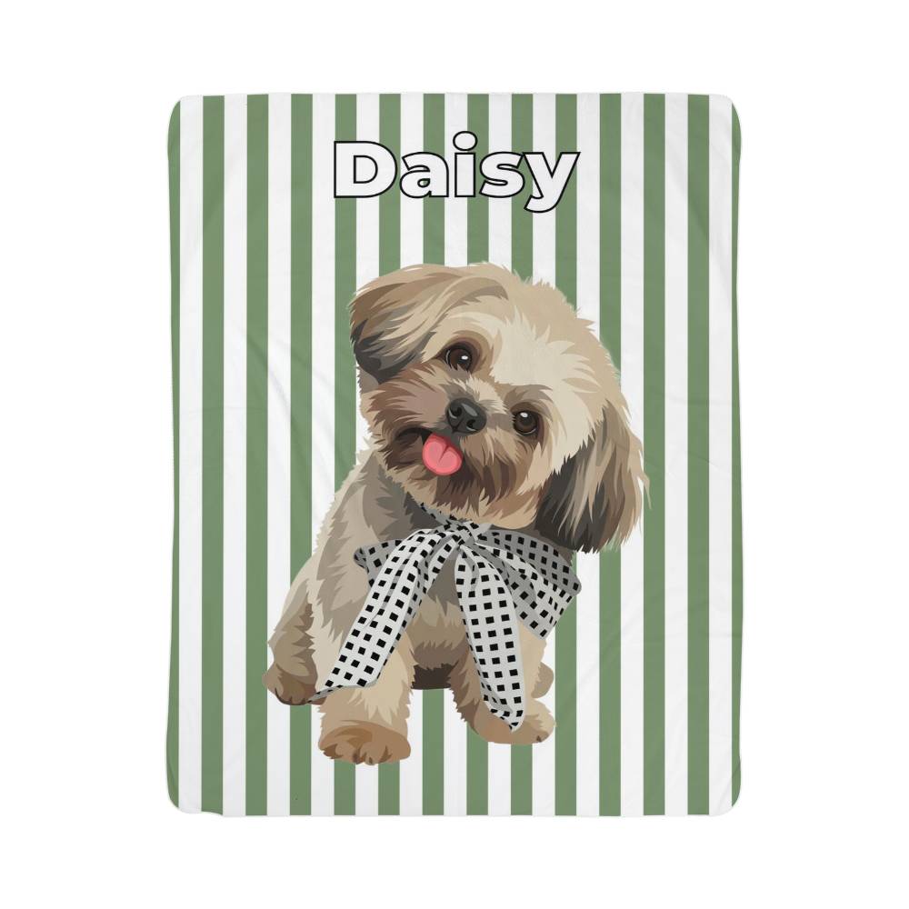 Custom AI Pet Portrait Sherpa Blanket with Striped Background - Personalized Dog Photo Blanket